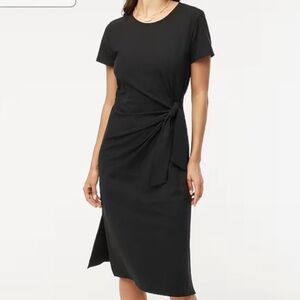 J Crew Short-Sleeve Knotted Midi Dress NWT Women's XXS Black Stretch Comfy LBD